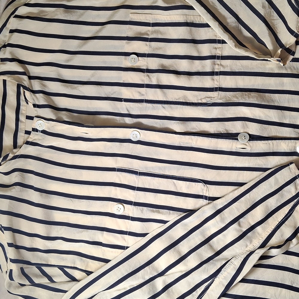 Talbots 100% Silk Navy  and Cream Striped Blouse